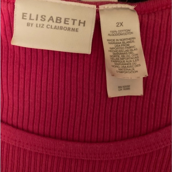 ELIZABETH Liz Claiborne Bright Pink Ribbed Cotton T-shirt, top Plus 2X So Soft. - Picture 4 of 4